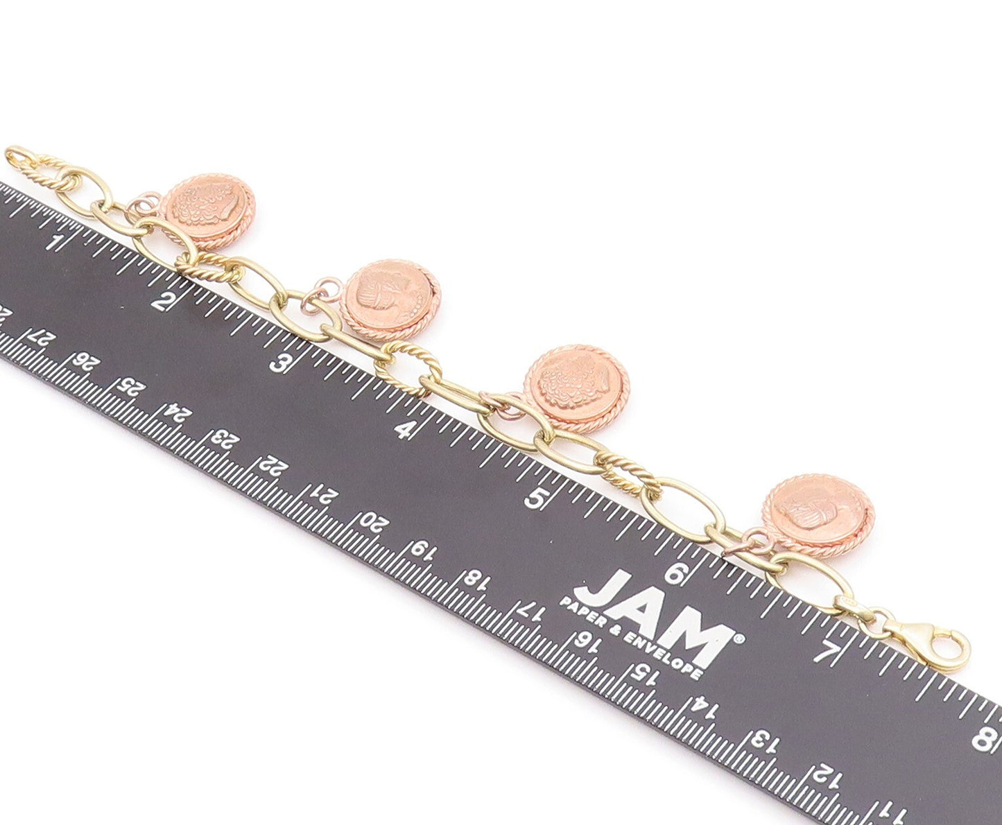 925 Sterling Silver Vintage Bracelet Gold Rings Dangling Men Face Coins  BT10985