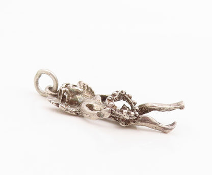 925 Sterling Silver Vintage Pendant Winged Cupid With Love Heart Charm  PT25956