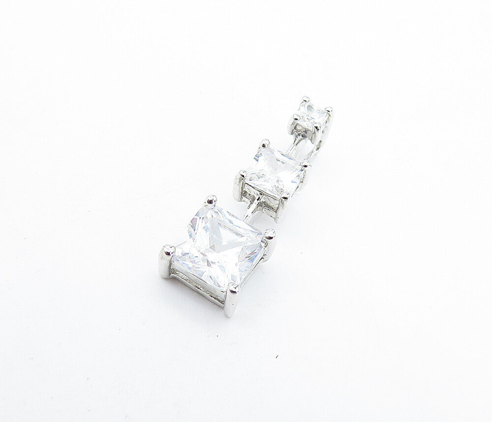925 Sterling Silver  Shiny Cubic Zirconia Graduating Vertical Pendant  PT5055