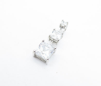 925 Sterling Silver  Shiny Cubic Zirconia Graduating Vertical Pendant  PT5055