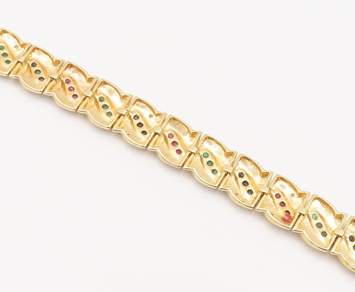 925 Silver  Vintage Gold Plated Ruby & Emerald & Sapphire CZ Bracelet  BT10124