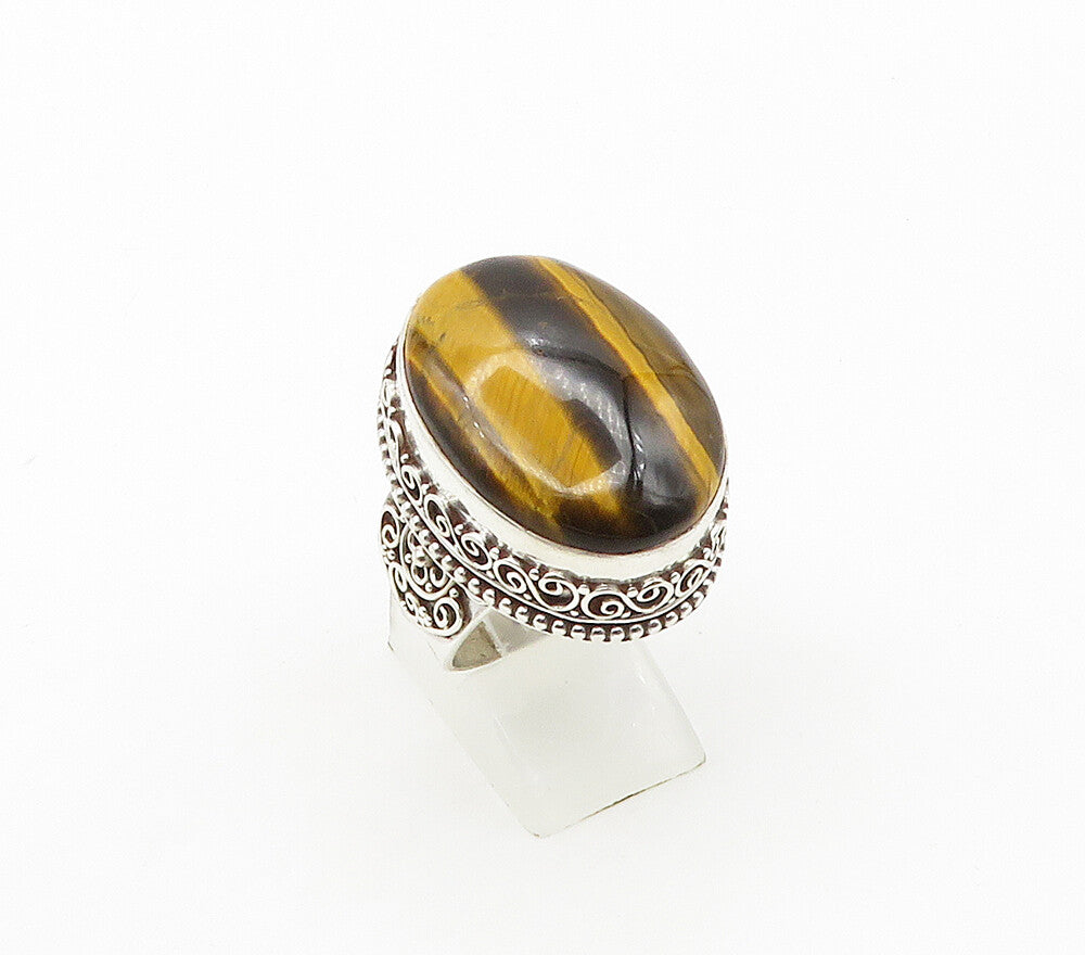925 Sterling Silver  Cabochon Tiger's Eye Swirl Cocktail Ring Sz 9.5  RG16388