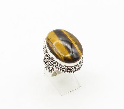 925 Sterling Silver  Cabochon Tiger's Eye Swirl Cocktail Ring Sz 9.5  RG16388