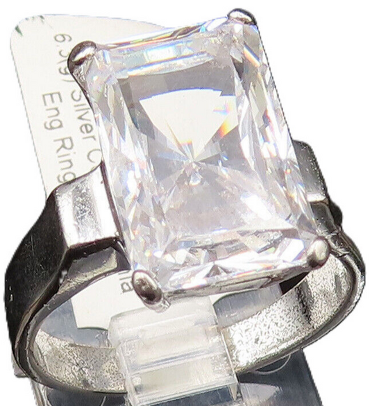 925 Silver  Vintage Minimalist Rectangle Cubic Zirconia Ring Sz 7.5  RG25501