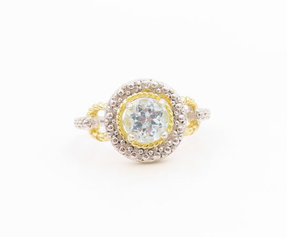 925 Sterling Silver Vintage Ring Classic Two Tone Blue Topaz Band  Sz 7  RG35935