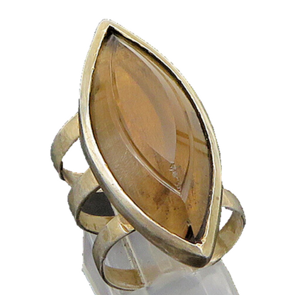 925 Sterling Silver  Vintage Marquise Smoky Topaz Cocktail Ring Sz 7  RG22827