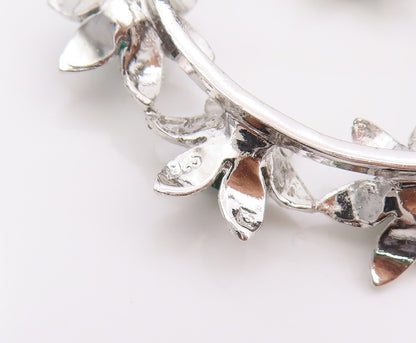 925 Sterling Silver Vintage Brooch Emerald & CZ Floral Garland Design  BP11996