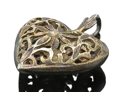 925 Sterling Silver  Vintage Dark Tone Floral Love Heart Pendant  PT12264