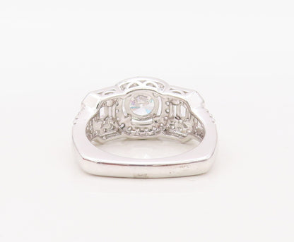925 Sterling Silver Vintage Ring Round Rectangle Cut CZ Inlay  Sz 7 RG30643