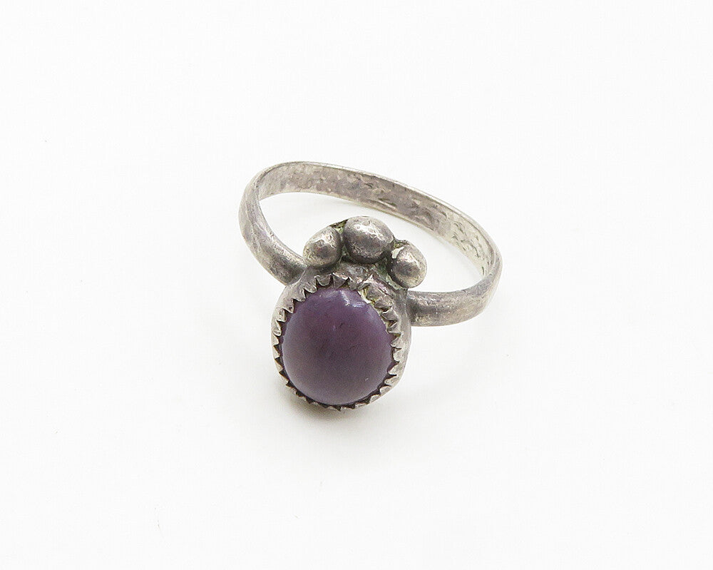 NAVAJO 925 Silver  Vintage Cabochon Cut Amethyst Band Ring Sz 6  RG18049