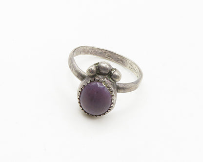 NAVAJO 925 Silver  Vintage Cabochon Cut Amethyst Band Ring Sz 6  RG18049