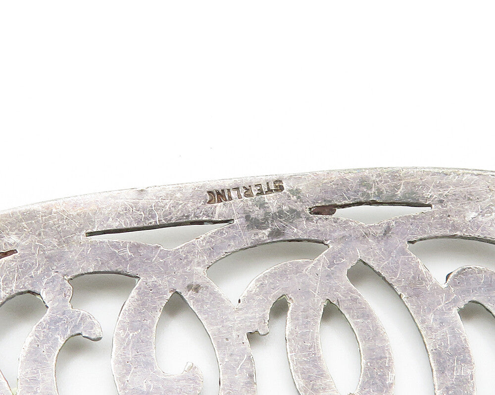 925 Sterling Silver  Vintage Smooth Dark Tone Cutout Swirl Brooch Pin  BP6810