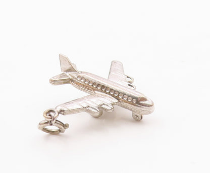 925 Sterling Silver  Vintage Shiny Airplane Motif Drop Pendant  PT18377
