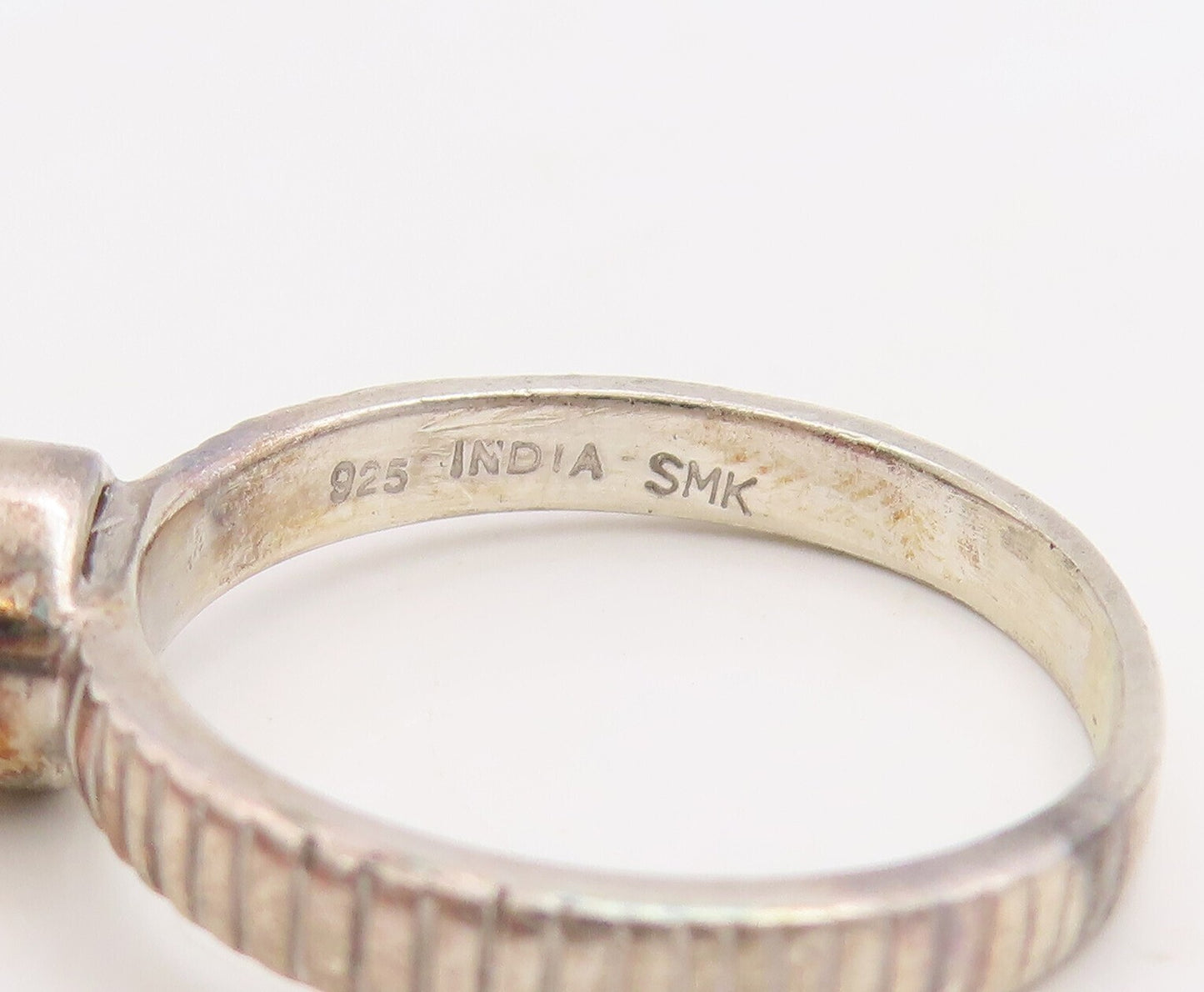 925 Sterling Silver Vintage Ring Etched Stackable Round Citrine  Sz 8  RG30530