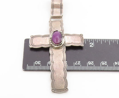 925 Sterling Silver Vintage Pendant NAVAJO Amethyst Religious Cross  PT26119