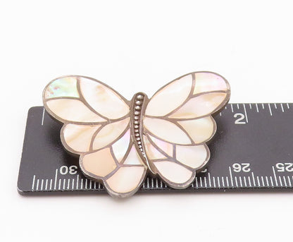 925 Sterling Silver Vintage Pendant Mother Of Pearl Inlay Butterfly  PT24006