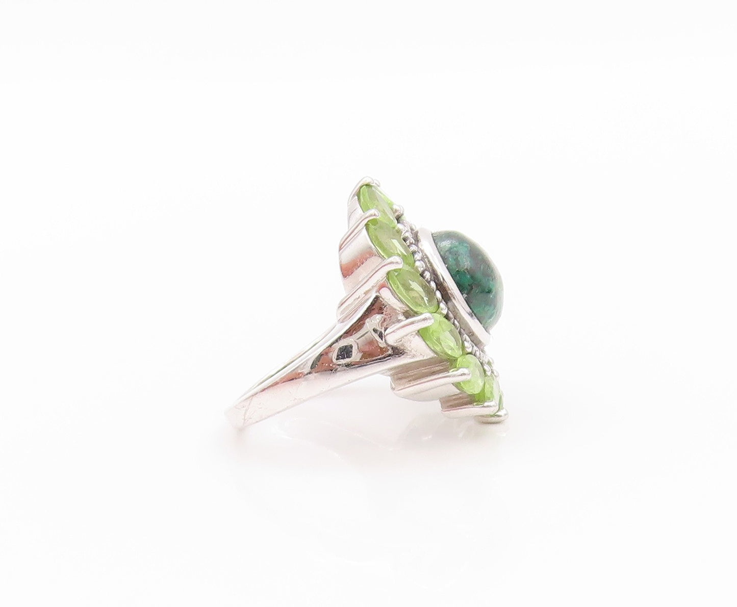 925 Sterling Silver Vintage Ring Eilat Halo Peridot Roped Flower Sz 5.5  RG32349