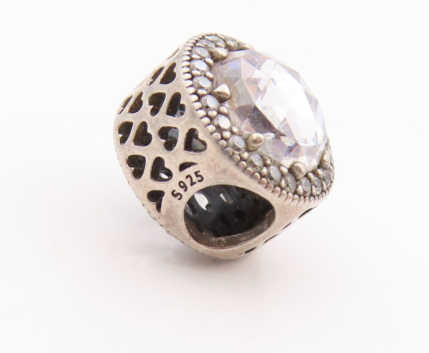 925 Sterling Silver Vintage Pendant PANDORA Round Sparkling CZ Charm  PT24849