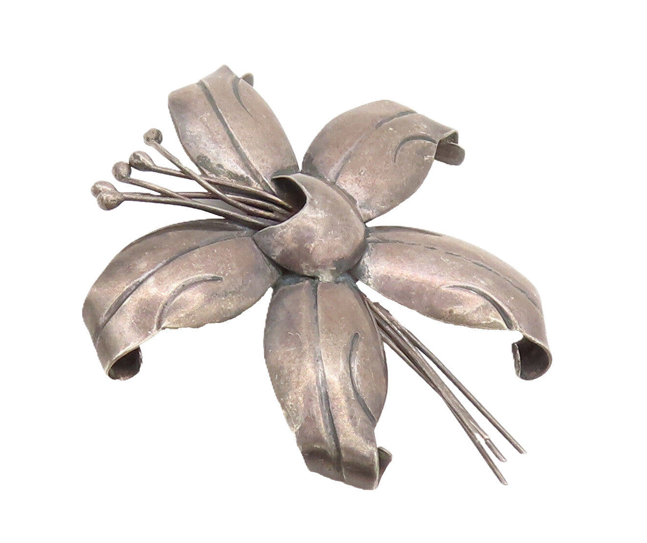 TORRES TAXCO 925 Silver  Vintage 3D Carved Large Flower Brooch Pin  BP10504