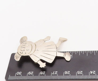 925 Sterling Silver Vintage Brooch Pin MEXICO Solid Etched Cartoon Girl  BP11062