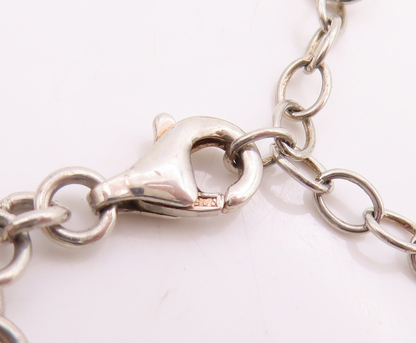 925 Sterling Silver Vintage Bracelet Genuine Diamonds Love Heart Chain  BT11854
