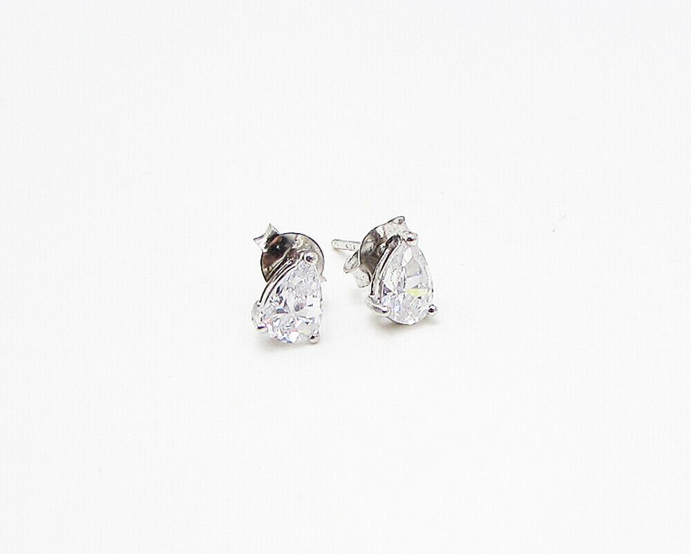 925 Sterling Silver  Faceted White Topaz Tear Drop Stud Earrings  EG1809