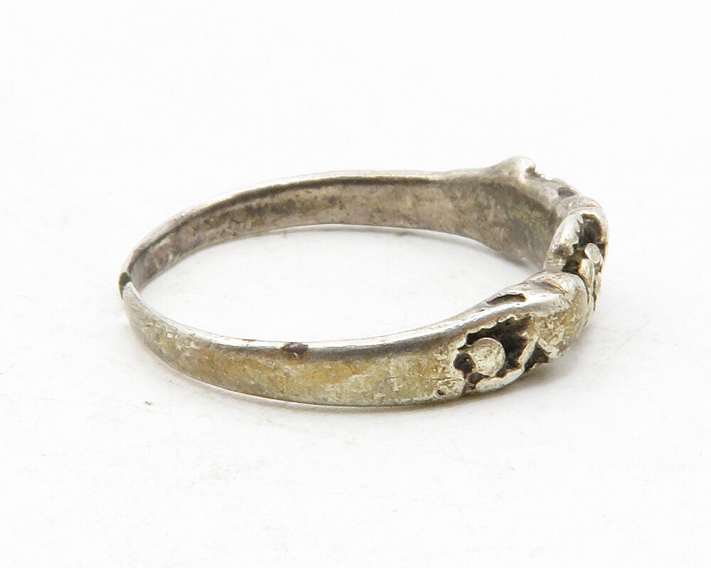 925 Sterling Silver  Vintage Love Heart Floral Motif Band Ring Sz 8.5  RG12203
