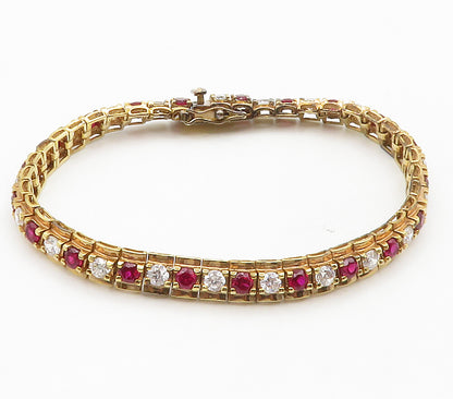 ROSS SIMON 925 Silver  Red & White Topaz Gold Plated Chain Bracelet  BT5885