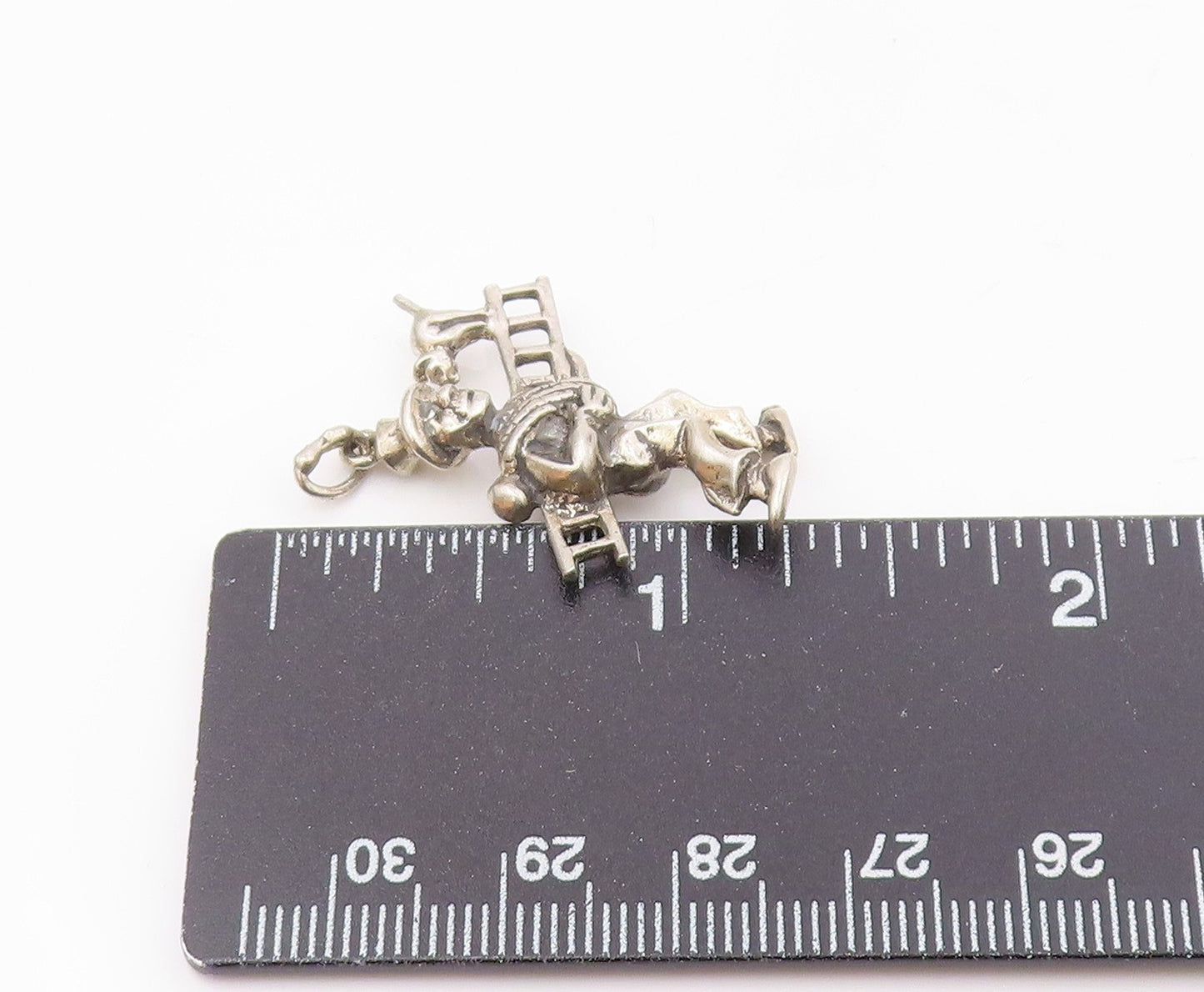 925 Sterling Silver  Vintage Shiny Man Carrying Ladder & Cat Pendant  PT17456