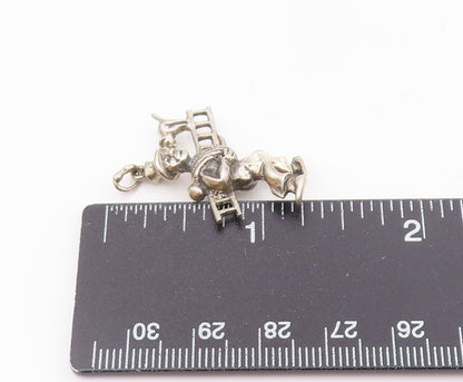 925 Sterling Silver  Vintage Shiny Man Carrying Ladder & Cat Pendant  PT17456