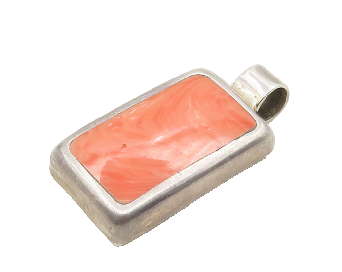 MEXICO 925 Sterling Silver Vintage Inlaid Rhodochrosite Pendant PT14775