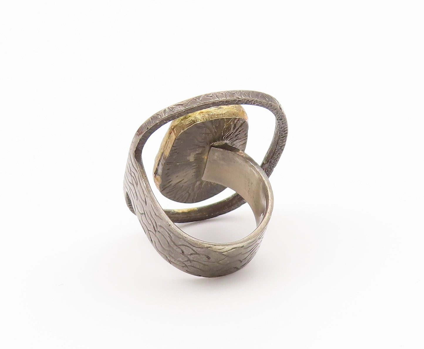 925 Sterling Silver Vintage Ring Modernist Faceted Quartz Band  Sz 6  RG36563