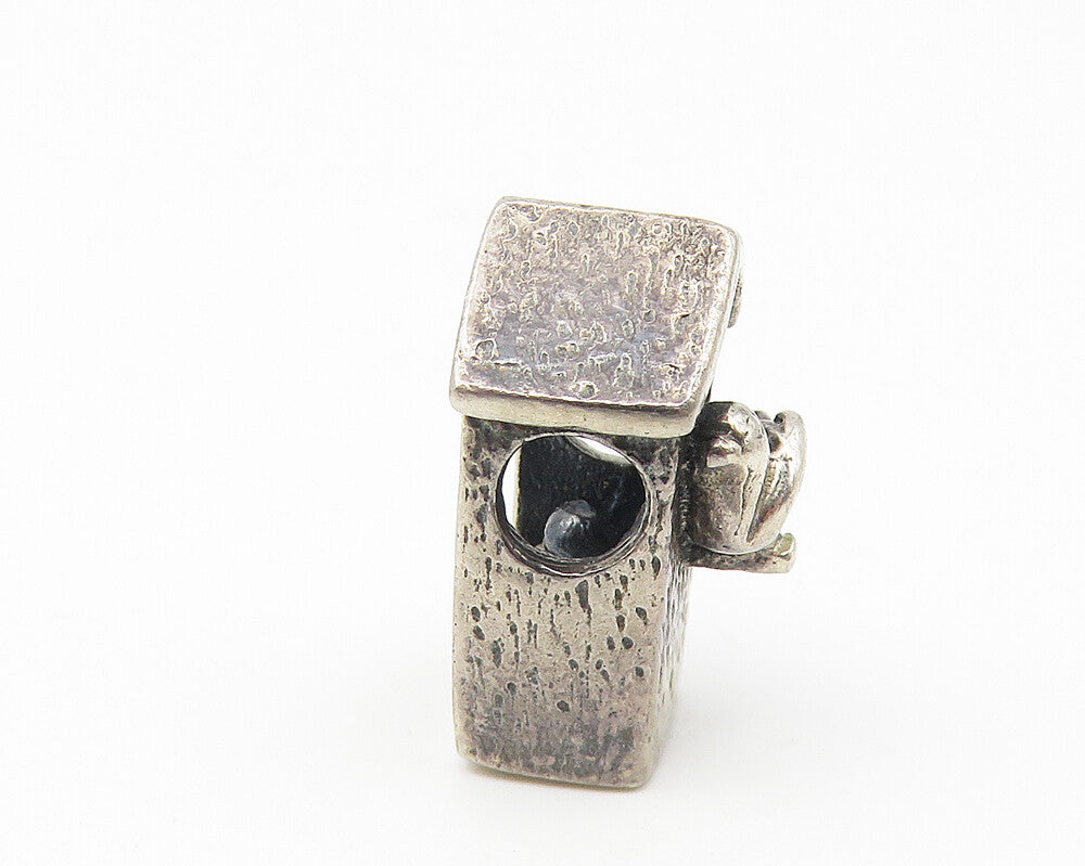 925 Sterling Silver  Vintage Petite Dark Tone Bird House Slide Pendant  PT8696