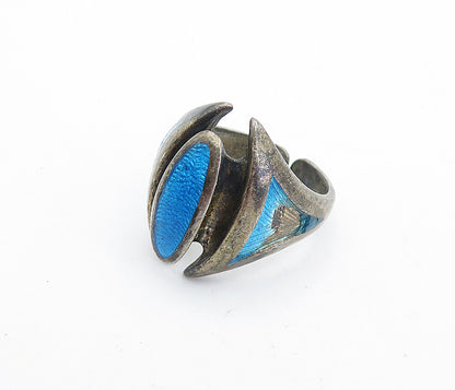 925 Sterling Silver  Vintage Antique Enamel Detail Band Ring Sz 5.5  RG7019