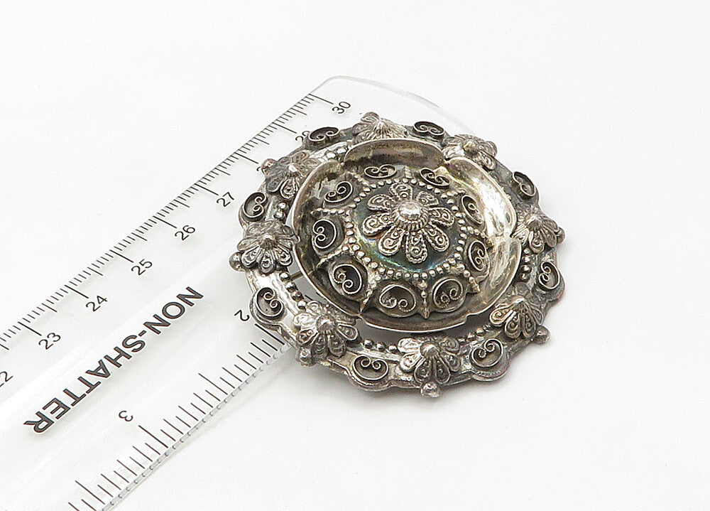 925 Sterling Silver  Vintage Heavy Pretzel Swirl Floral Brooch Pin  BP8377