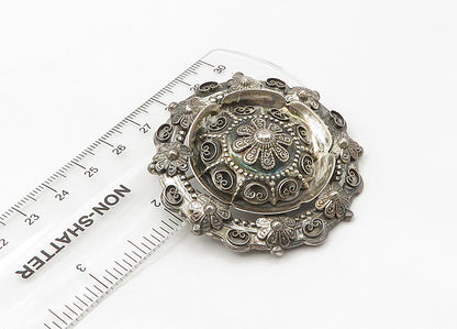 925 Sterling Silver  Vintage Heavy Pretzel Swirl Floral Brooch Pin  BP8377