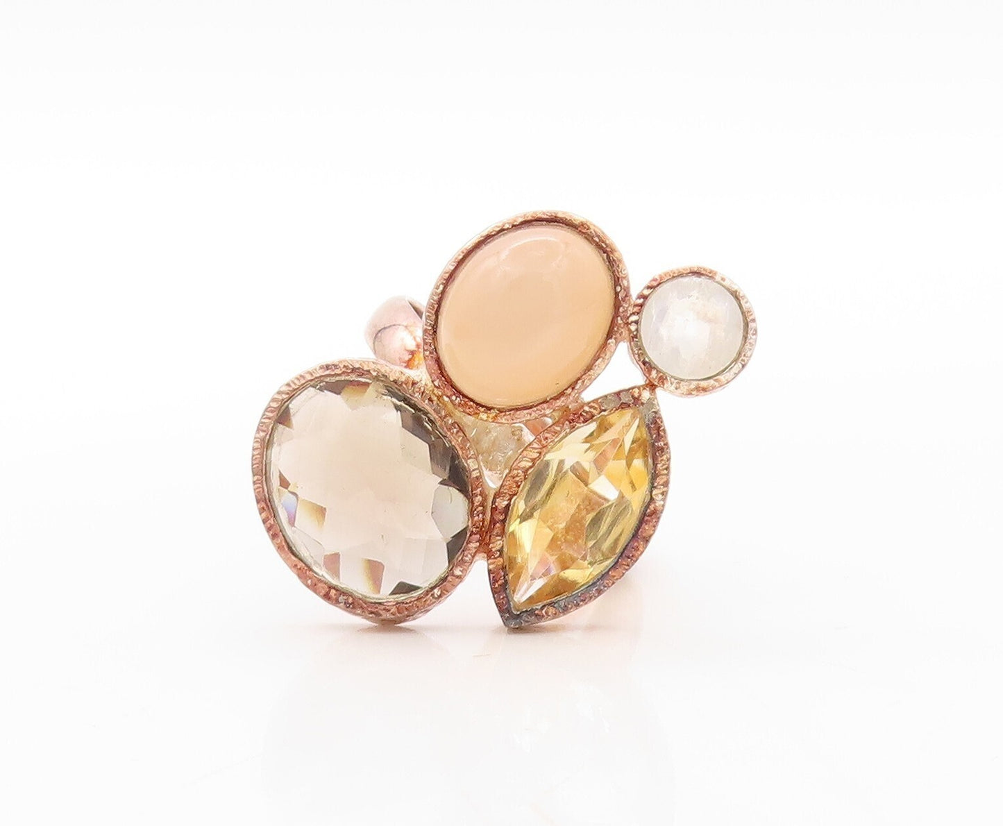 925 Sterling Silver Vintage Ring Rose Gold Plated Gemstones  Sz 8  RG30592
