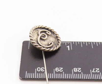 925 Sterling Silver Vintage Stick Pin PAUL MILLER Letter E Twisted Rope  TR4116