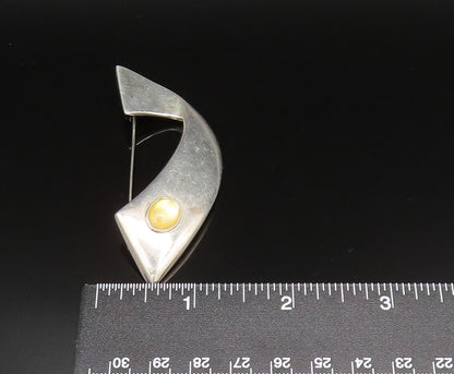 DESIGNER 925 Sterling Silver Vintage Cabochon Citrine Swirl Brooch Pin BP9556