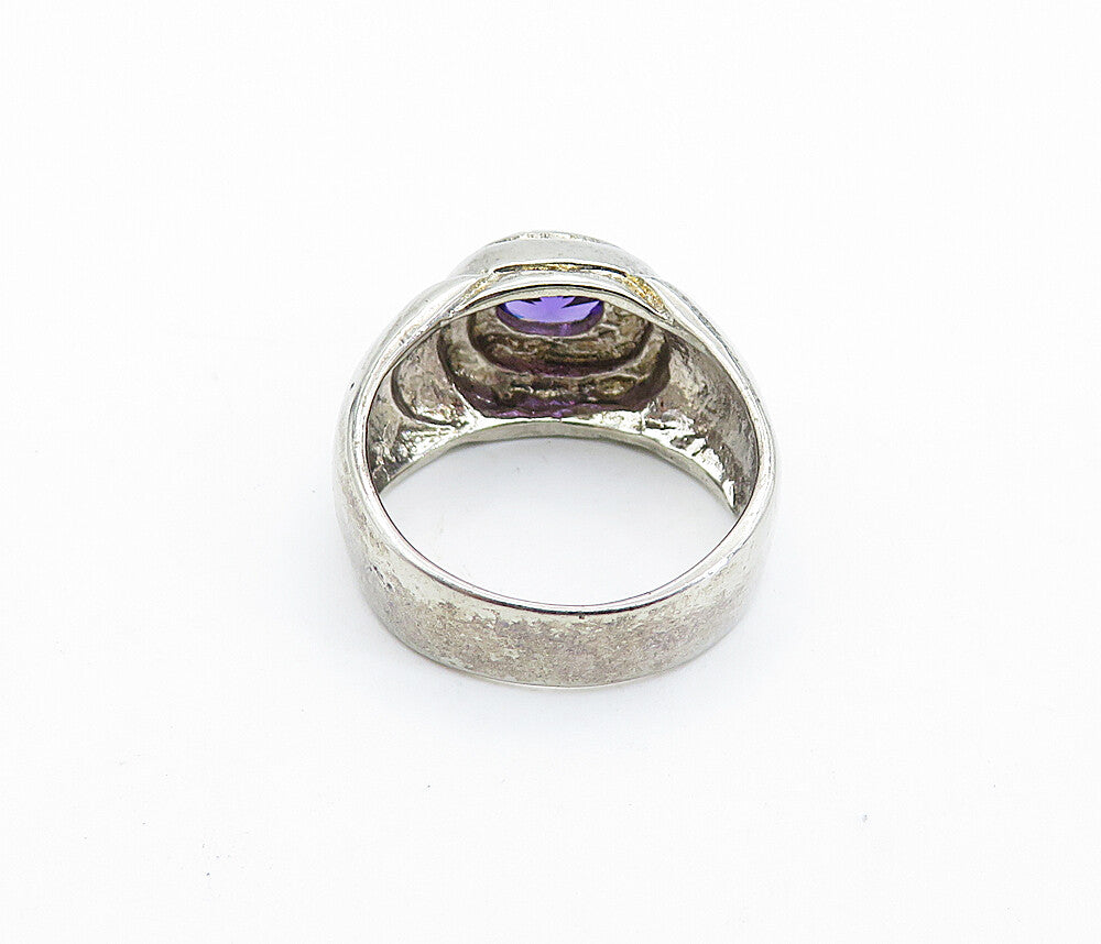 925 Sterling Silver  Vintage Amethyst Oval Dome Solitaire Ring Sz 6  RG6525
