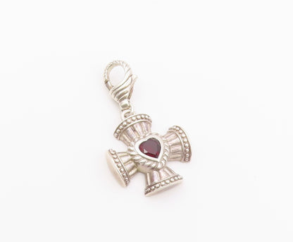 925 Sterling Silver Vintage Pendant JUDITH RIPKA Garnet Maltese Cross  PT26431
