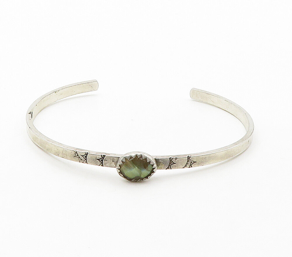 S. COOPER 925 Sterling Silver Vintage Faceted Labradorite Cuff Bracelet BT6348