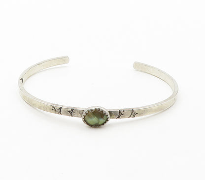 S. COOPER 925 Sterling Silver Vintage Faceted Labradorite Cuff Bracelet BT6348