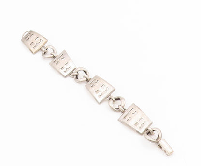 925 Sterling Silver Vintage Bracelet Modernist Cutout Pattern Link  BT11662