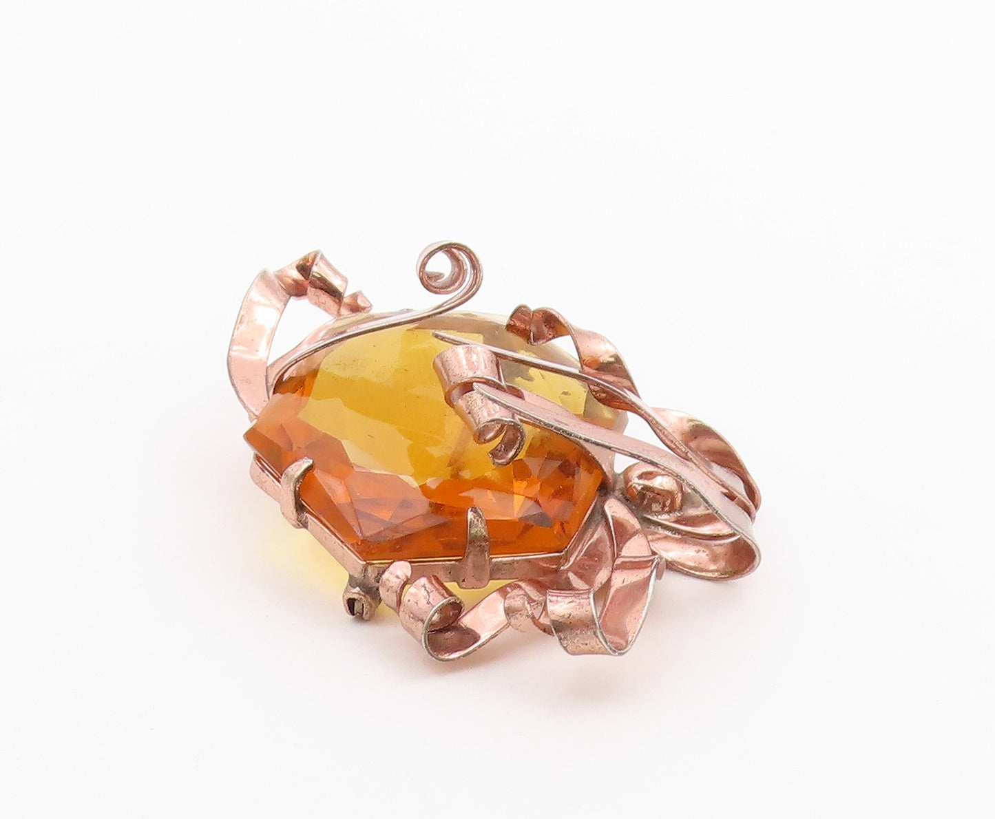 925 Silver  Vintage Rose Plated Wire Wrapped Orange Quartz Brooch Pin  BP9720
