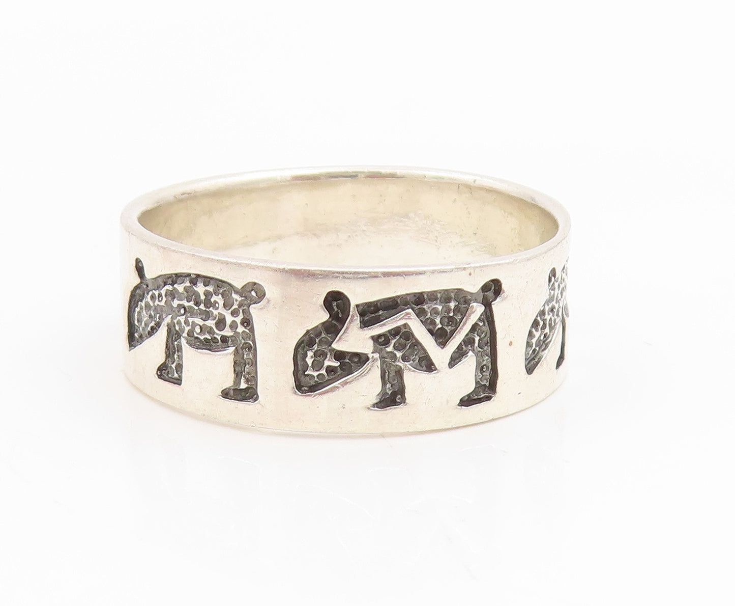 925 Sterling Silver Vintage Ring Engraved Coyote Motif Band  Sz 13.5  RG34955