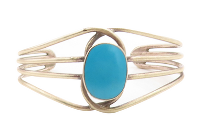 925 Sterling Silver  Vintage Turquoise Split Shank Shiny Cuff Bracelet  BT1687
