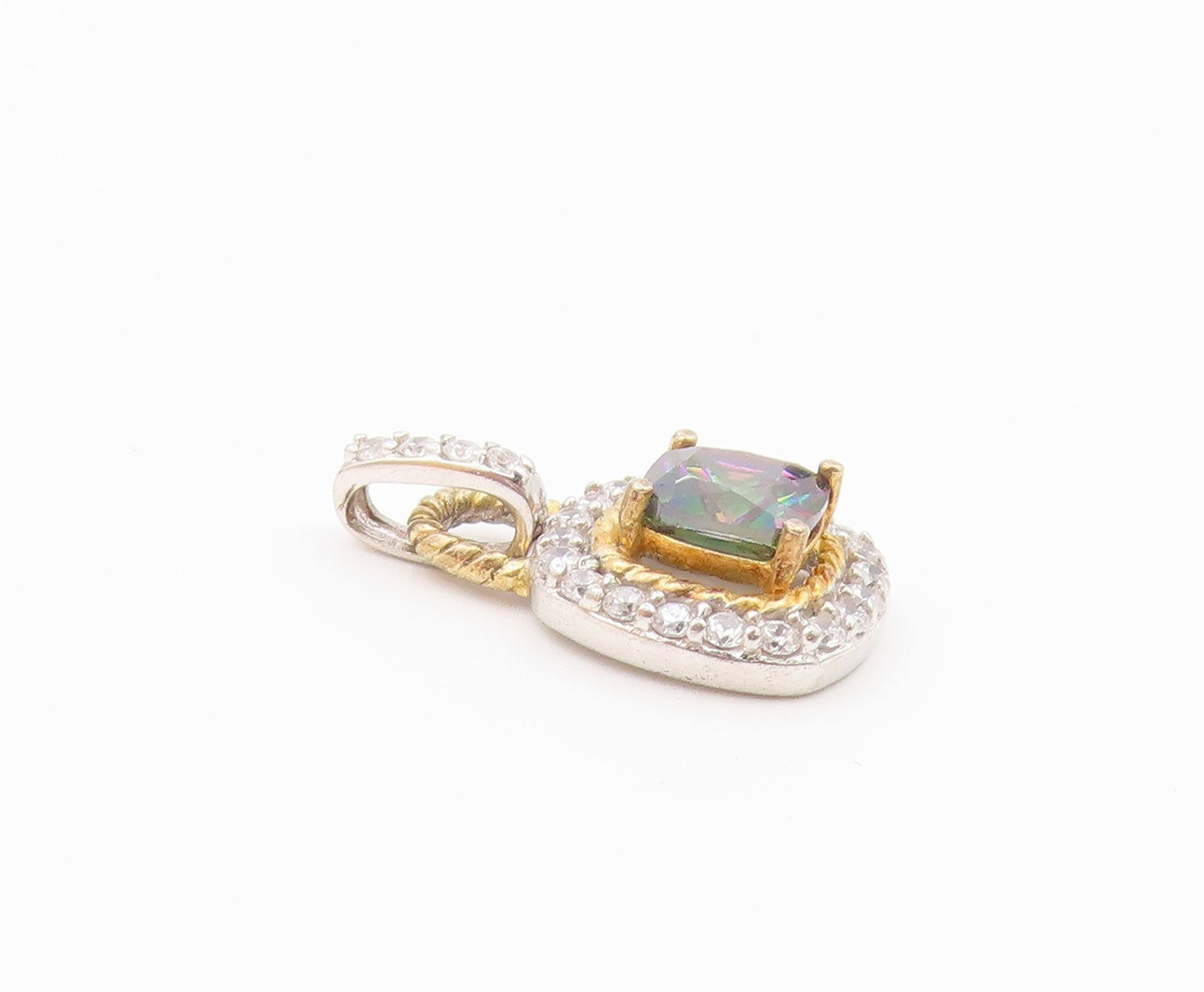 925 Sterling Silver  Vintage Mystic Topaz Two Tone Twist Pendant  PT17405