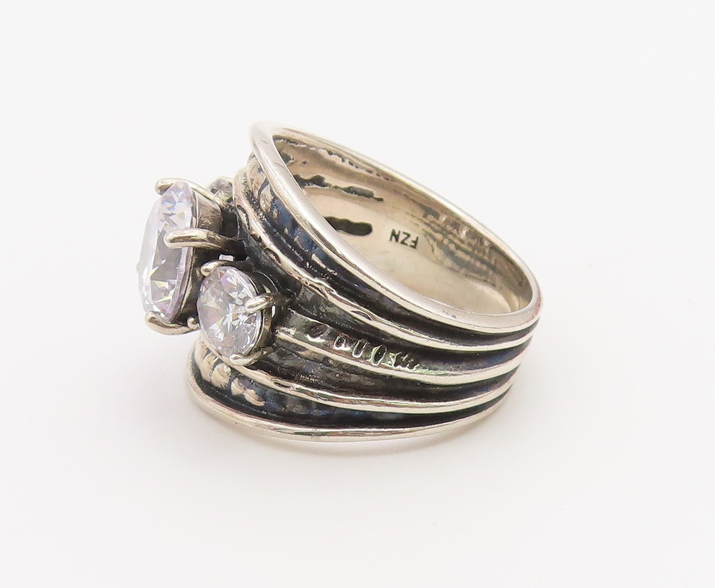 925 Sterling Silver Vintage Ring CZ Wide Tapered Statement Band  Sz 10  RG36735