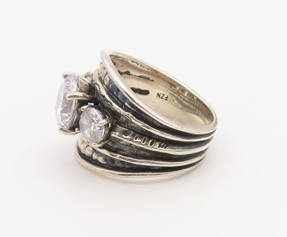 925 Sterling Silver Vintage Ring CZ Wide Tapered Statement Band  Sz 10  RG36735